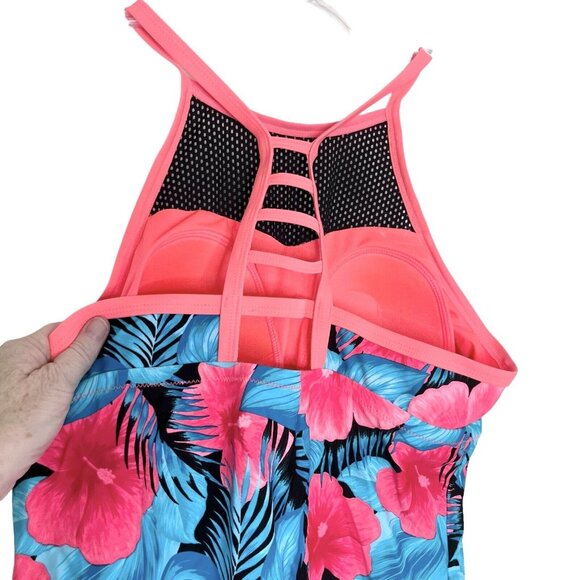 ZeroXposur Womens Sport Top Large Tankini Floral Mesh Racerback‎ Run Swim Biking - Picture 4 of 9